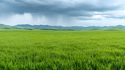 Obraz premium Vast green field under stormy sky
