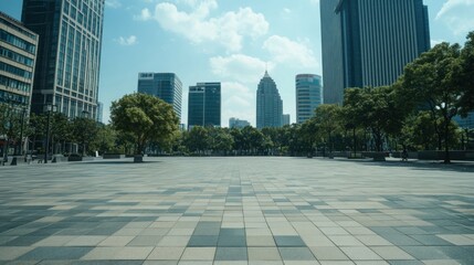 Fototapeta premium Empty City Square with Skyscrapers in Background
