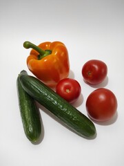 tomatoes, pepper and cucumbers
