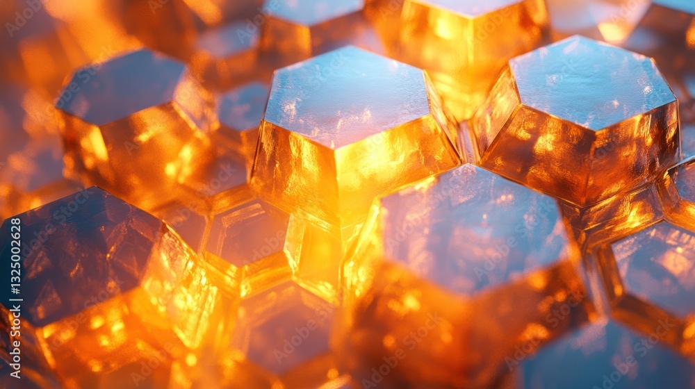 Poster a seamless tessellation of hexagonal prisms with elegant lighting