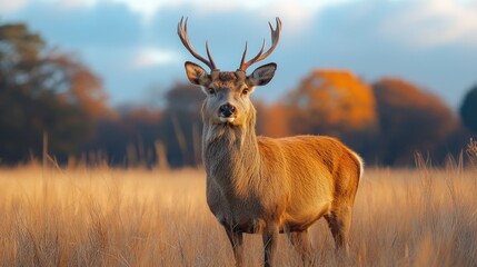 Obraz premium Majestic Red Deer in Autumnal Parkland