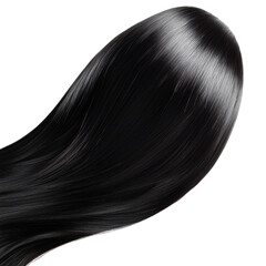 Fototapeta premium A glossy, long black hair elegantly flows against a black background, highlighting its smooth texture and shine.