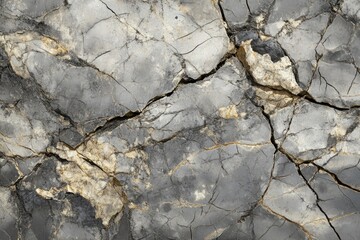Close-up of a cracked, gray and beige stone surface with intricate fracture patterns.
