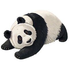 Adorable giant panda lying down in a relaxed pose, isolated on a white background, perfect for wildlife, conservation, and nature-themed projects © Sultan