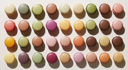 A colorful arrangement of pastel-colored macarons, perfect for a sweet treat or a beautiful image.
