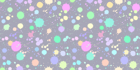 Seamless pattern of colorful splashes and drops of paint