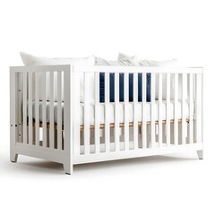 white color wooden crib isolated on white background