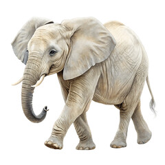 Fototapeta premium Adorable young African elephant walking gracefully with large ears and curved trunk showcasing wildlife beauty and natural elegance perfect for nature lovers safari enthusiasts and conservationists