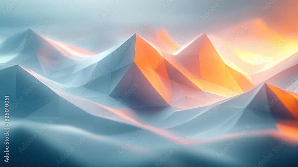 Poster layered geometric polygons creating depth with soft lighting