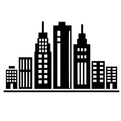 Obraz premium Clean black and white vector silhouette of buildings on white background
