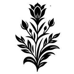 Clean black and white vector silhouette of a flower on white background