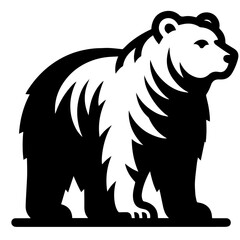 Clean black and white vector silhouette of a bear on white background