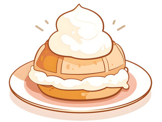Delicious Waffle with Whipped Cream and Transparent Background