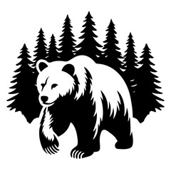 Clean black and white vector silhouette of a bear on white background