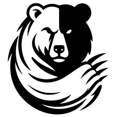 Clean black and white vector silhouette of a bear on white background