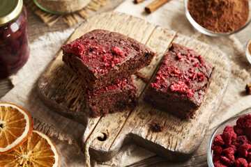 Gluten-free brownies made with red kidney beans, oat flakes, and chocolate