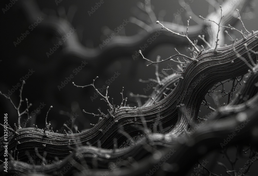 Poster intricate branches create a mesmerizing wave pattern in black and white
