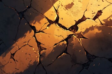 A cracked, parched earth under an orange sun, depicting drought and aridity.