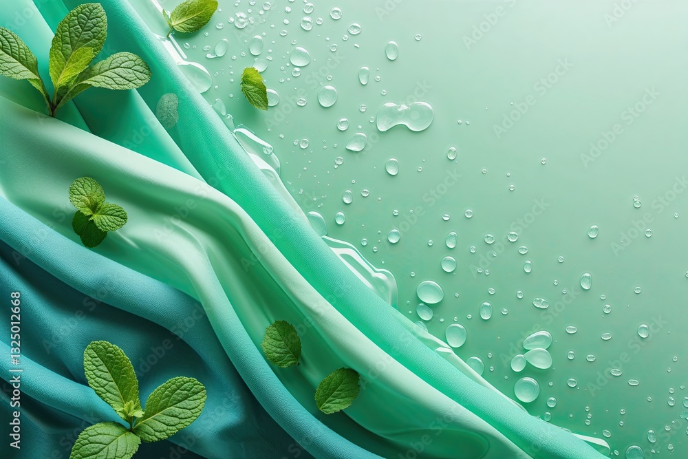 Poster refreshing mint gradient surface with cascading background and playful design