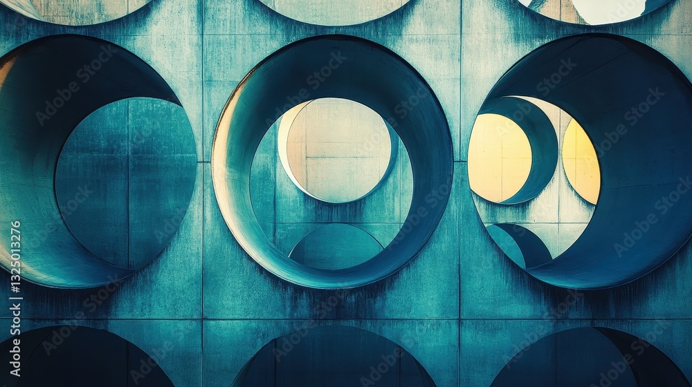 Aufkleber vibrant circular patterns adorn a modern architectural wall in an urban setting, showcasing a blend 