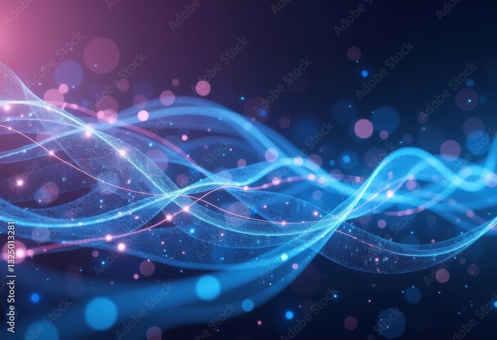 Poster abstract waves of light in blue and pink tones create a dynamic background