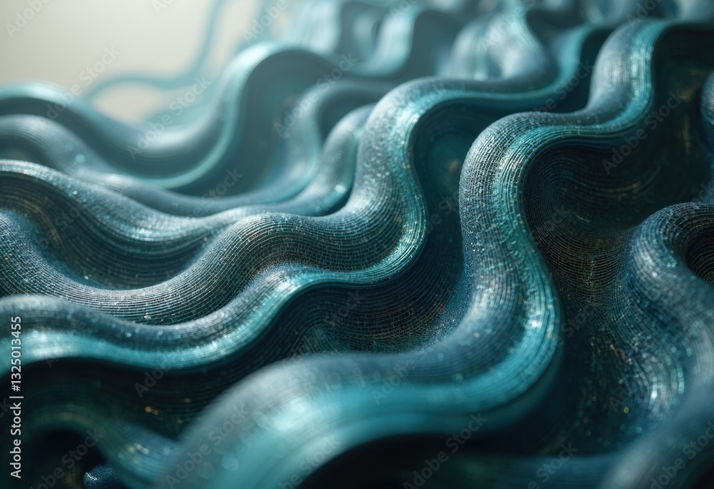 Poster abstract wavy texture in shades of teal and blue, creating a dynamic visual effect
