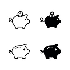 piggy bank icon set color editable on white background