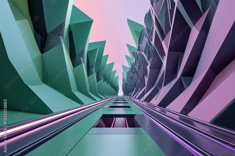 Aufkleber eternal coral highways: a three-dimensional abstract design with futuristic geometric patterns in so