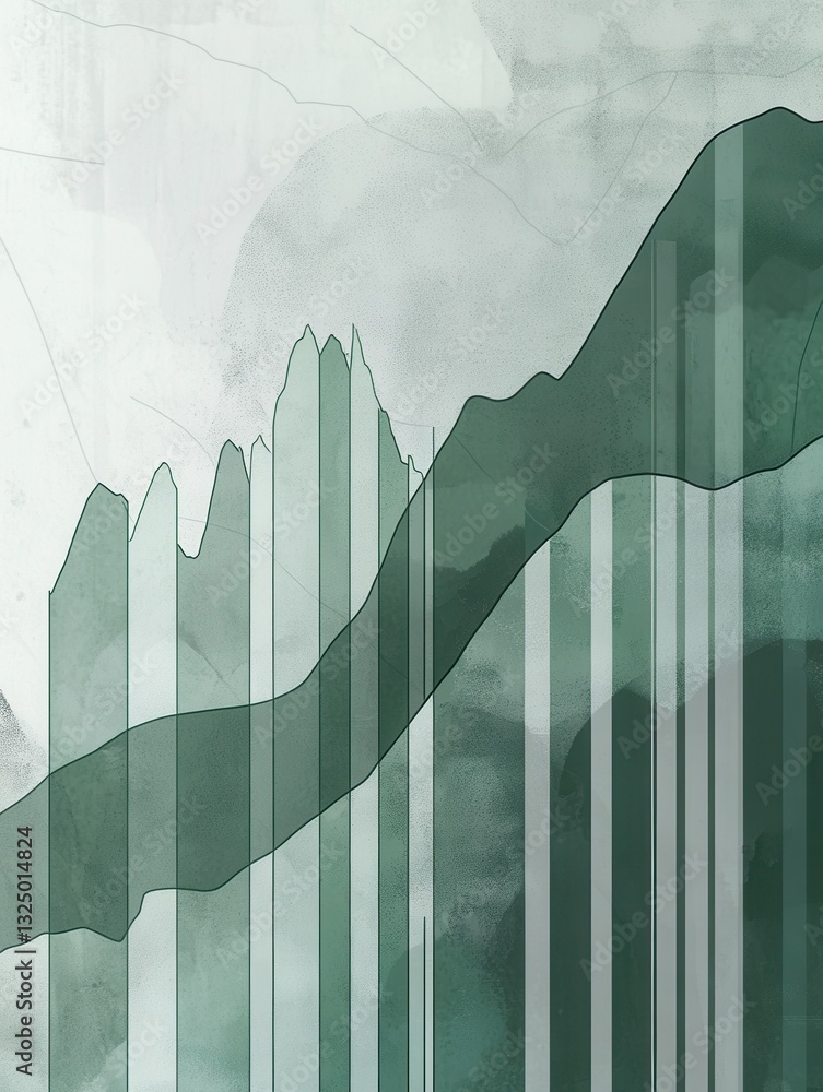 Aufkleber Minimalist financial abstract charts in muted green and gray with open space for text in a clean data-driven aesthetic