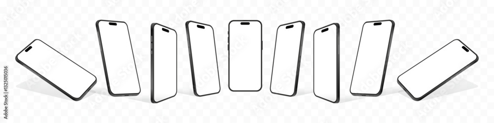 Poster high-quality realistic smartphone mockup: 3d mobile phone vector with front, side, and perspective v