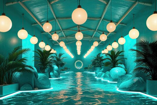 Vibrant Turquoise Environment with Glowing Accents in Vector Illustration