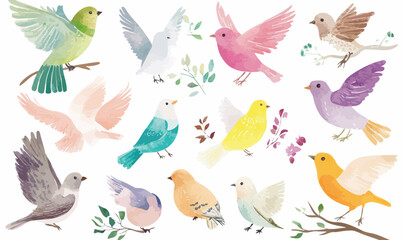 Fototapeta premium Minimalist Watercolor Birds Vector Art Illustrating Freedom and Nature