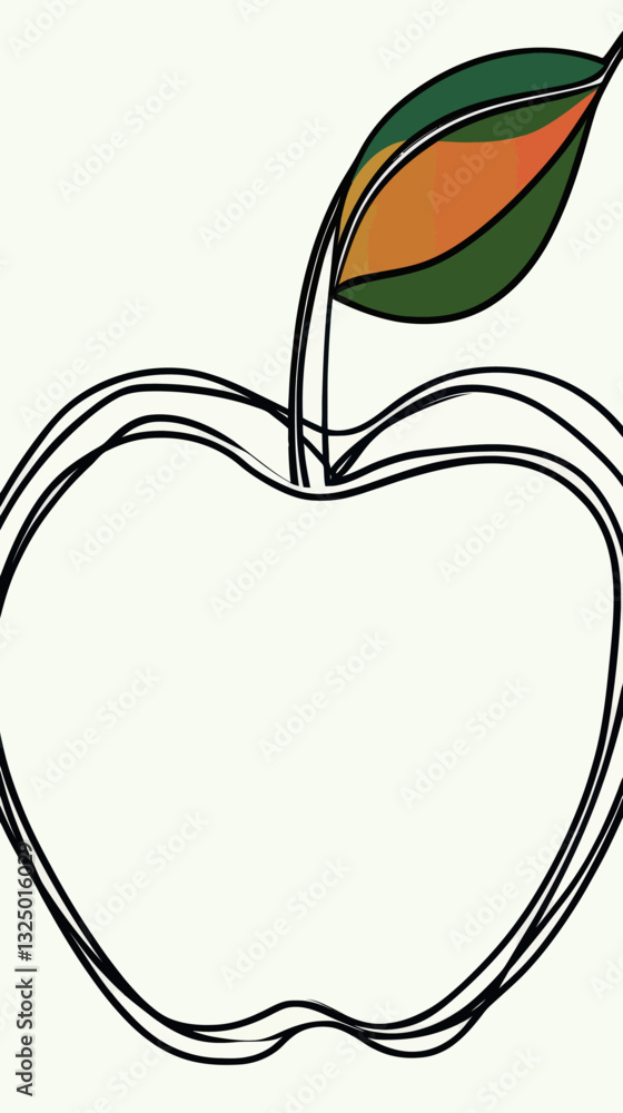 Poster minimalist continuous line drawing of apple with leaf in svg vector style
