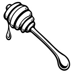 line art drawing illustration of a honey dripping from a dipper, isolated on white background