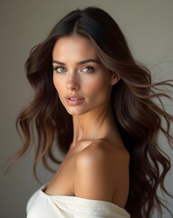 Naklejka premium brunette model with long, flowing hair