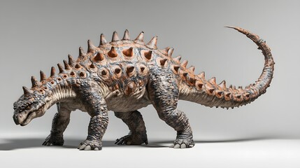 Fototapeta premium Ankylosaurus tail swinging on a simple gray backdrop