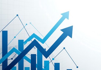 Blue Arrow and Bar Chart Showing Growth and Success Concept