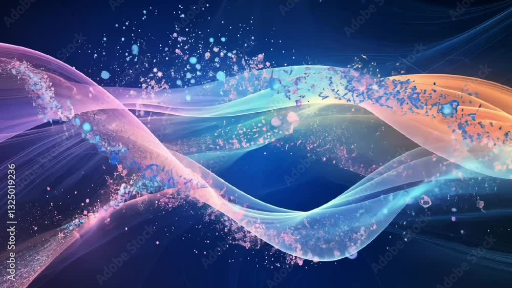 Poster abstract futuristic digital waves in blue with glowing particles creating a hightech and modern tech