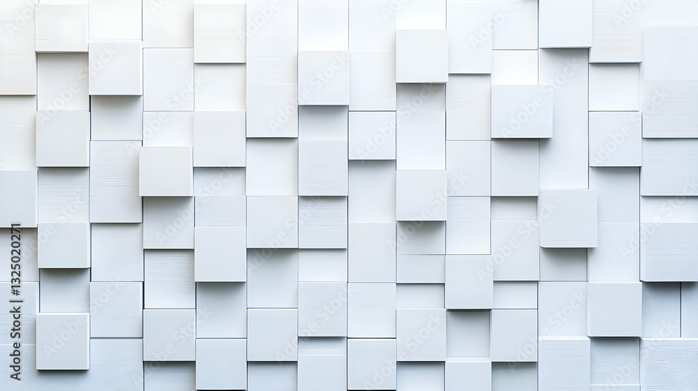 Poster geometric white cubes creating a textured wall surface with modern and abstract design