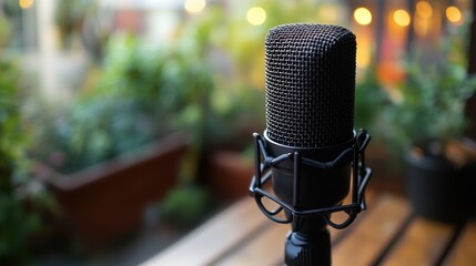 Outdoor Microphone on Wooden Patio