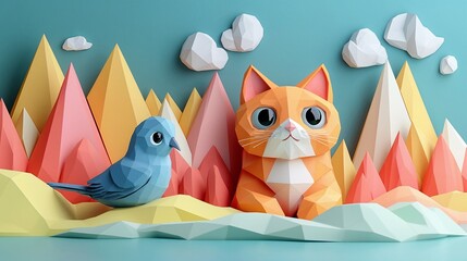Paper craft - cat and bird