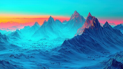 Fototapeta premium Vibrant sunset over a majestic, snow-capped mountain range.