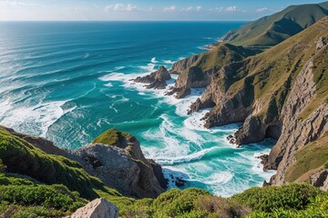 Vibrant Aerial Vista of Coastal Waves and Cerulean Water for a Perfect Summer Getaway