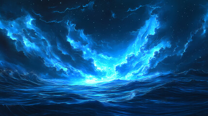 The neon blue lights up the night with an electric pulse, casting an otherworldly glow that's both mesmerizing. Blazing Luminance. Illustration