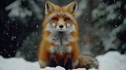 Obraz premium Red Fox in Snowy Forest