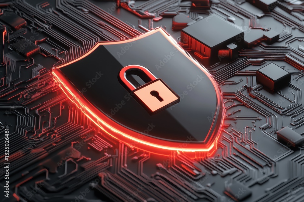 Poster protecting data with digital shield and lock symbol in cyber security design