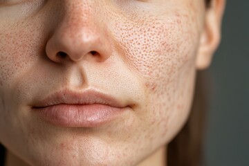 Close-up view of female face highlighting dry skin and skin texture issues
