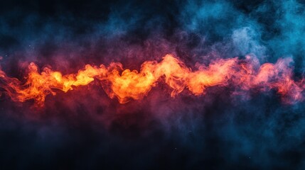 Fiery smoke swirls on dark background