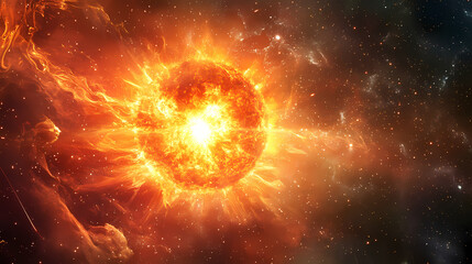 A vibrant depiction of a blazing sun amidst the vastness of space, radiating energy and warmth. Blazing Luminance. Illustration