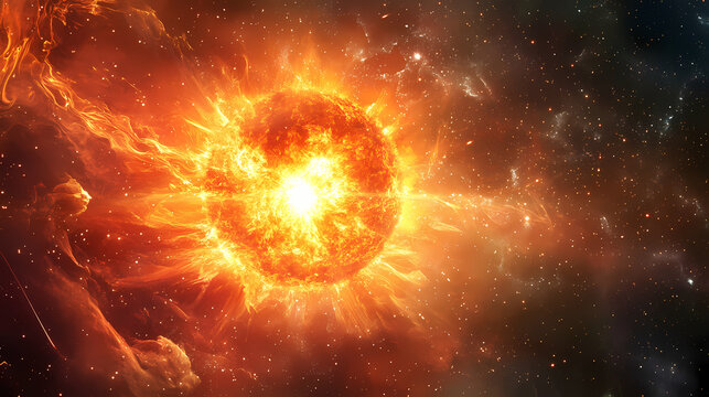 A vibrant depiction of a blazing sun amidst the vastness of space, radiating energy and warmth. Blazing Luminance. Illustration